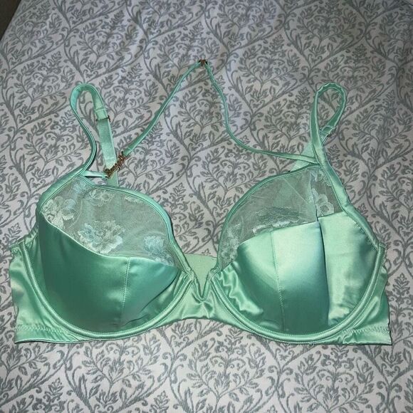 Savage X Fenty Straight up Lace Plunge Bra mint hint green size 38DDD - Picture 3 of 6